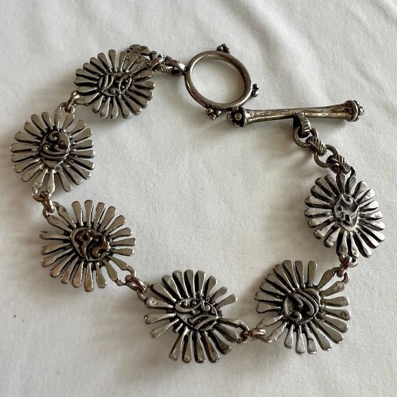 Lucky Brand Two Silver Gold Tone Starburst Link Toggle Bracelet - Picture 7 of 9